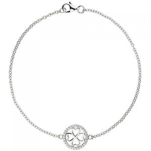 Armband Kleeblatt 925 Sterling Silber 28 Zirkonia 19 cm Gl�cksbringer