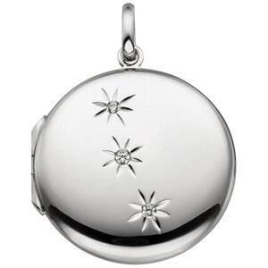 Medaillon rund zum �ffnen f�r 2 Fotos 925 Sterling Silber 3 Zirkonia