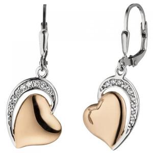 Ohrh�nger Herz 925 Silber bicolor vergoldet 18 Zirkonia Boutons