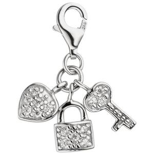 Einhänger Charm Schlüssel zum Herzen 925 Silber 14 Zirkonia