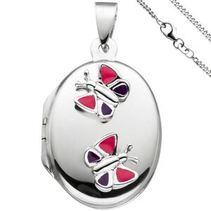 Medaillon Schmetterling, Anhnger fr 2 Fotos oval 925 Silber mit Kette 42 cm