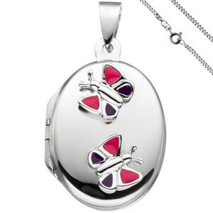 Schmuck Set Medaillon Schmetterling fr 2 Fotos oval 925 Silber mit Kette