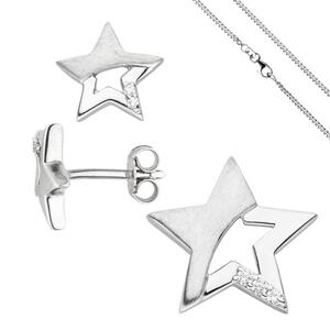 Kinder Schmuck-Set Stern aus 925 Sterling Silber mit Zirkonia und Kette 38 cm