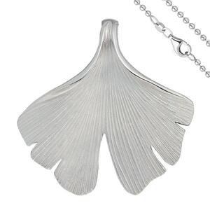 Anh�nger Ginko Ginkgo 925 Sterling Silber matt mit Kette 45 cm