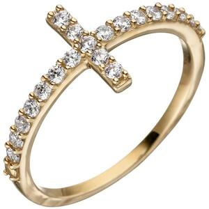 Damen Ring Kreuz 333 Gelbgold, 19 Zirkonia Goldring (Gr��e: 50)
