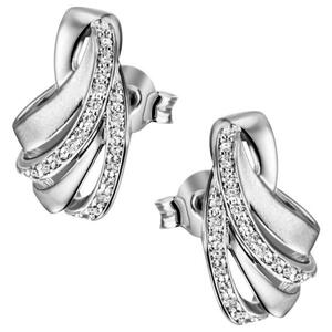 Ohrstecker 925 Sterling Silber mattiert 46 Zirkonia Ohrringe Silberohrringe