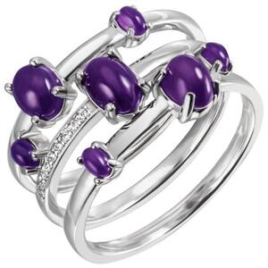 Damen Ring breit Sterling Silber 7 Amethyst-Cabochons lila 9 Zirkonia (Gr��e: 58)