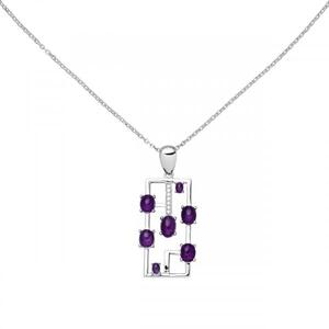 Collier mit Anh�nger 925 Silber 7 Amethyst-Cabochons lila 7 Zirkonia 45 cm