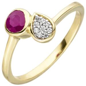 Damen Ring 333 Gelbgold 1 Rubin rot 9 Zirkonia Rubinring (Gr��e: 52)