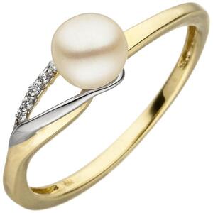 Damen Ring 333 Gelbgold Wei�gold  Perle Zirkonia (Gr��e: 52)