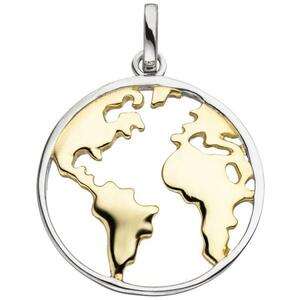 Anh�nger Weltkarte 925 Sterling Silber bicolor vergoldet
