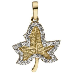 Anh�nger Blatt 333 Gold Gelbgold bicolor mattiert 35 Zirkonia Goldanh�nger