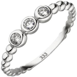 Damen Ring Kugel 333 Gold Wei�gold 3 Zirkonia Kugelring, Wei�goldring (Gr��e: 58)