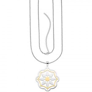 Collier Kette mit Anhnger Blume aus Edelstahl bicolor 80 cm
