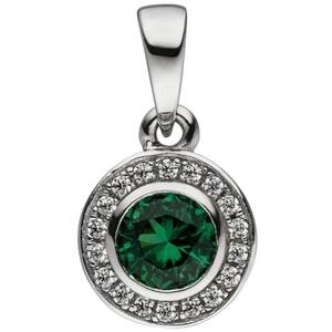 Anh�nger Rund 925 Sterling Silber Zirkonia gr�n und wei�