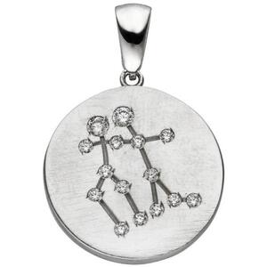 Anh�nger Sternzeichen Zwilling 925 Sterling Silber matt 15 Zirkonia