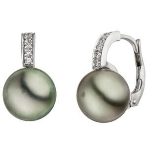 Ohrh�nger 585 Gold Wei�gold 12 Diamanten Brillanten 2 Tahiti Perlen Ohrringe