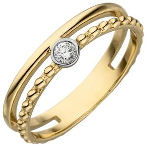 Damen Ring 2-reihig 585 Gelbgold 1 Diamant Brillant 0,07ct. (Gre: 60)