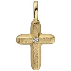 Anh�nger Kreuz 585 Gold Gelbgold eismatt 1 Diamant Brillant Kreuzanh�nger
