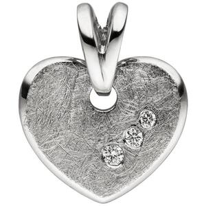 Anh�nger Herz 585 Gold Wei�gold eismatt 3 Diamanten Brillanten