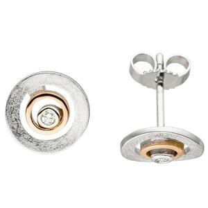 Ohrstecker 585 Gold Rotgold bicolor eismatt 2 Diamanten Brillanten Ohrringe