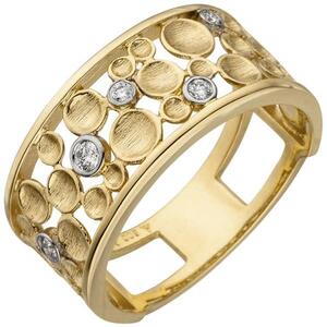 Damen Ring breit 585 Gold Gelbgold 5 Diamanten Diamantring (Gre: 54)