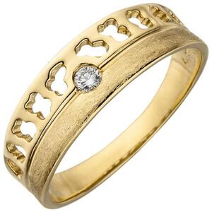 Damen Ring 585 Gold Gelbgold, eismatt 1 Diamant Brillant 0,05ct. (Gr��e: 52)