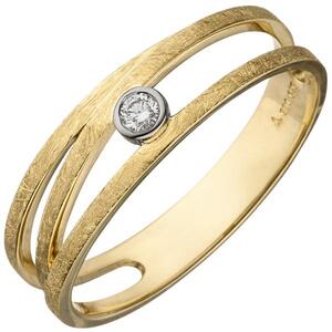 Damen Ring 585 Gold Gelbgold bicolor eismatt 1 Diamant Brillant (Gr��e: 50)