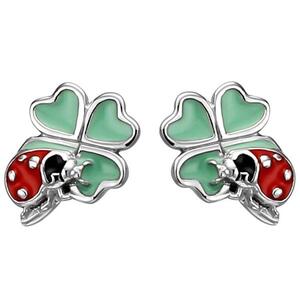 Kinder Ohrstecker Marienk�fer auf Kleeblatt 925 Sterling Silber Ohrringe