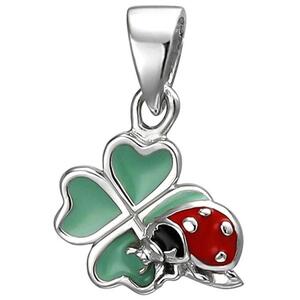 Kinder Anhnger Marienkfer auf Kleeblatt 925 Sterling Silber