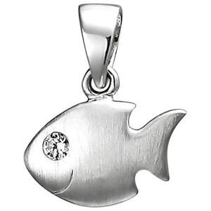 Kinder Anhnger Fisch 925 Sterling Silber matt 1 Zirkonia Silberanhnger