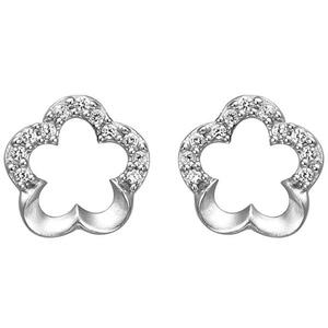 Ohrstecker Blume 925 Silber matt 22 Zirkonia Ohrringe Silberohrringe