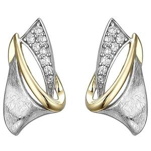 Ohrstecker 925 Sterling Silber bicolor vergoldet eismatt 16 Zirkonia Ohrringe