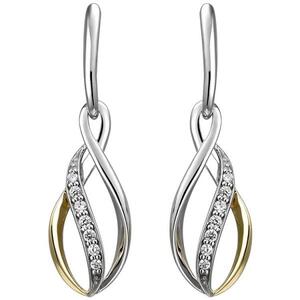 Ohrhnger 925 Sterling Silber bicolor vergoldet 14 Zirkonia Ohrringe