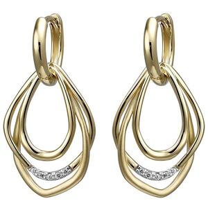 Creolen 925 Sterling Silber, gold vergoldet, 10 Zirkonia Ohrringe