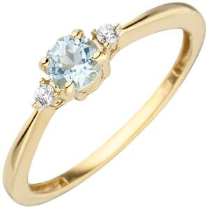 Damen Ring schmal 333 Gelbgold 1 Blautopas hellblau blau  2 Zirkonia (Gr��e: 58)