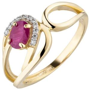 Damen Ring 333 Gelbgold 1 Rubin 11 Zirkonia (Gr��e: 60)