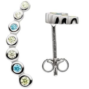 Ohrstecker 925 Sterling Silber 14 Zirkonia blau gr�n Ohrringe