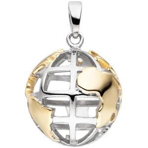 Anhnger Weltkugel 925 Sterling Silber bicolor vergoldet