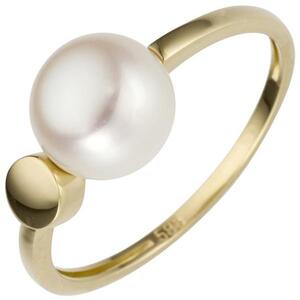 Damen Ring 585 Gold Gelbgold 1  Perle Perlenring Größe 52
