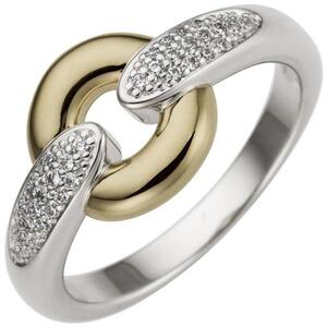 Damen Ring 585 Wei�gold Gelbgold bicolor 32 Diamanten (Gr��e: 54)