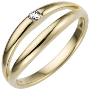 Damen Ring 585 Gold Gelbgold 1 Diamant Brillant 0,07ct. (Gr��e: 60)