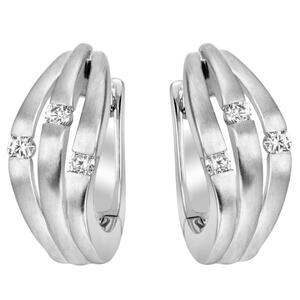 Creolen 585 Gold Wei�gold teil matt 6 Diamanten Brillanten Ohrringe