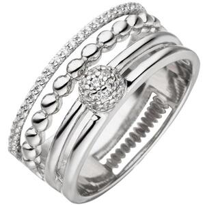 Damen Ring breit 925 Sterling Silber, 41 Zirkonia (Gr��e: 58)
