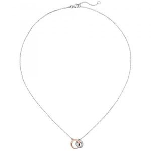 Collier Kette mit Anhnger 925 Silber bicolor vergoldet 18 Zirkonia 45 cm