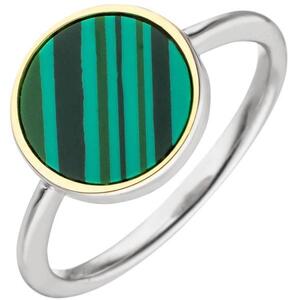 Damen Ring 925 Silber bicolor mit synthetischem Malachit (Gr��e: 52)