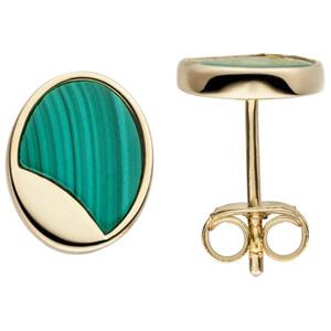 Ohrstecker 925 Sterling Silber gold vergoldet 2 Malachit-Einlagen gr�n