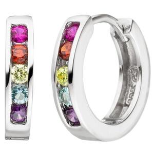 Creolen 925 Sterling Silber 10 Zirkonia bunt  Ohrringe
