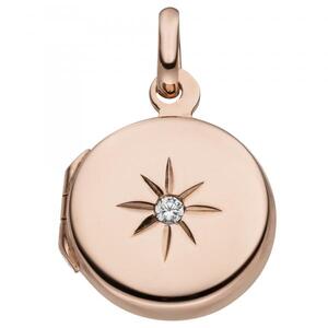 Medaillon rund 925 Silber rotgold vergoldet 1 Zirkonia