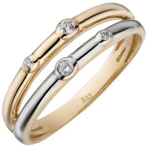 Damen Ring 2-reihig 333 Gelbgold bicolor 4 Zirkonia Goldring (Gr��e: 50)